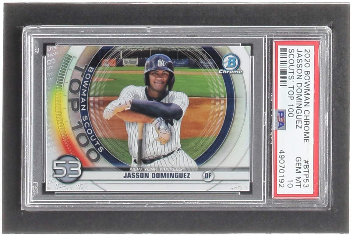 Jasson Dominguez 2020 Bowman Chrome Scouts Top 100 #BTP53 RC (PSA 10) at PristineAuction.com Jasson Dominguez 2020 Bowman Chrome Scouts Top 100 #BTP53 RC (PSA 10) at PristineAuction.com