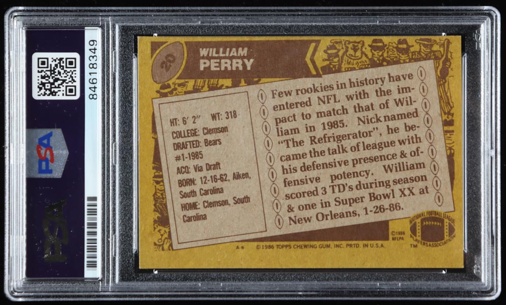 William Perry Signed 1986 Topps #20 RC (PSA) at PristineAuction.com William Perry Signed 1986 Topps #20 RC (PSA) at PristineAuction.com
