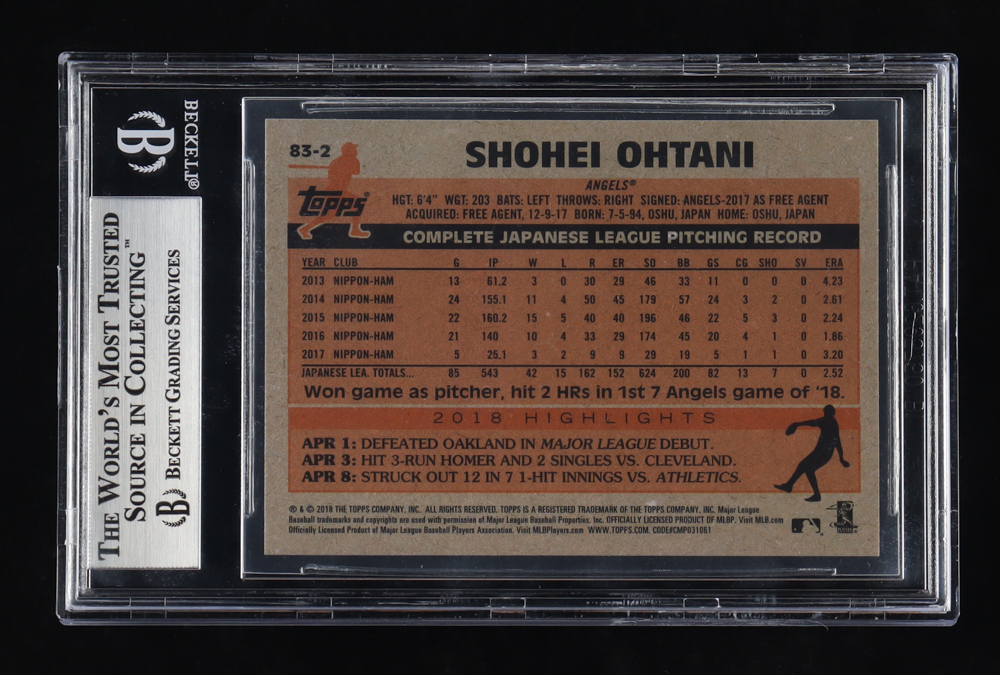 Shohei Ohtani 2018 Topps Update '83 Topps #832 RC (BGS 9) at PristineAuction.com Shohei Ohtani 2018 Topps Update '83 Topps #832 RC (BGS 9) at PristineAuction.com