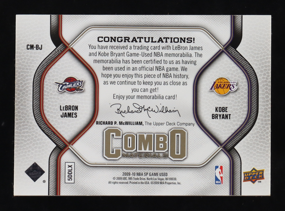 Kobe Bryant / LeBron James 2009-10 SP Game Used Combo Materials 155 #CMBJ #107/155 at PristineAuction.com Kobe Bryant / LeBron James 2009-10 SP Game Used Combo Materials 155 #CMBJ #107/155 at PristineAuction.com