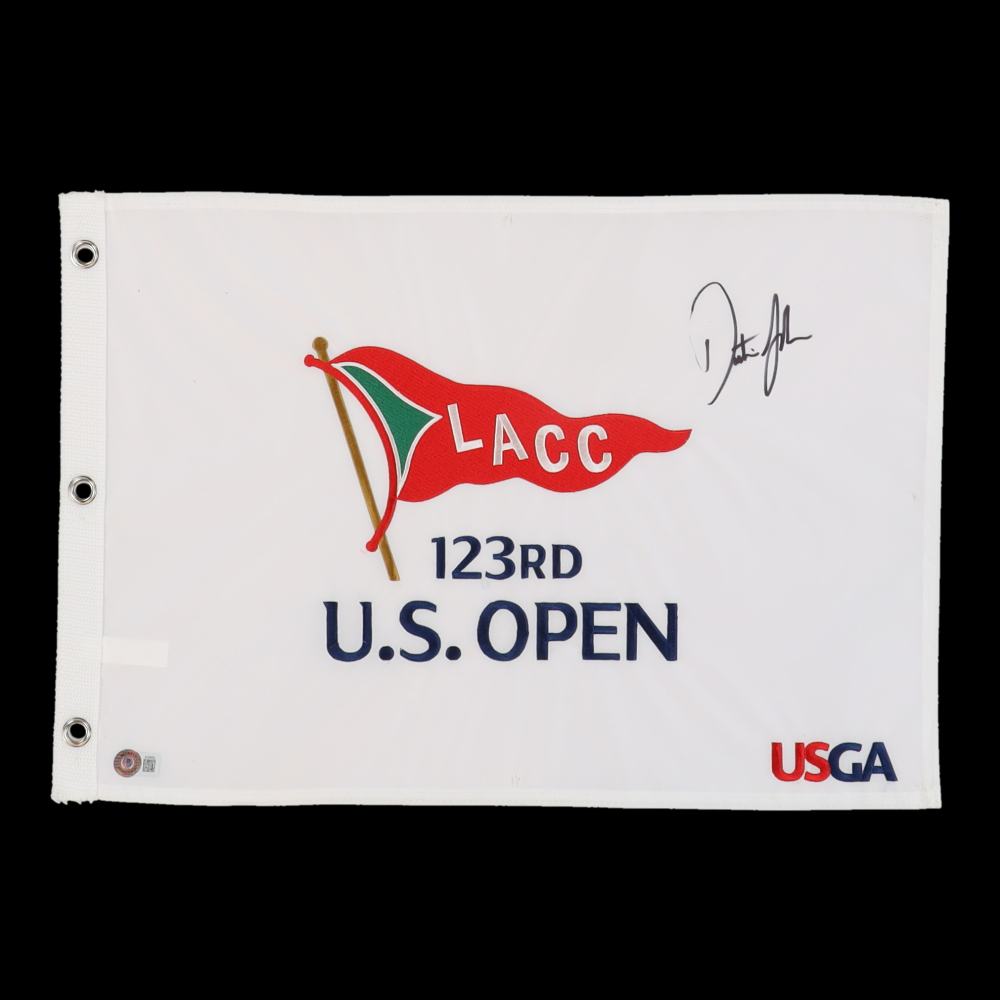 Dustin Johnson Signed 123rd U.S. Open Pin Flag (Beckett) Pristine Auction