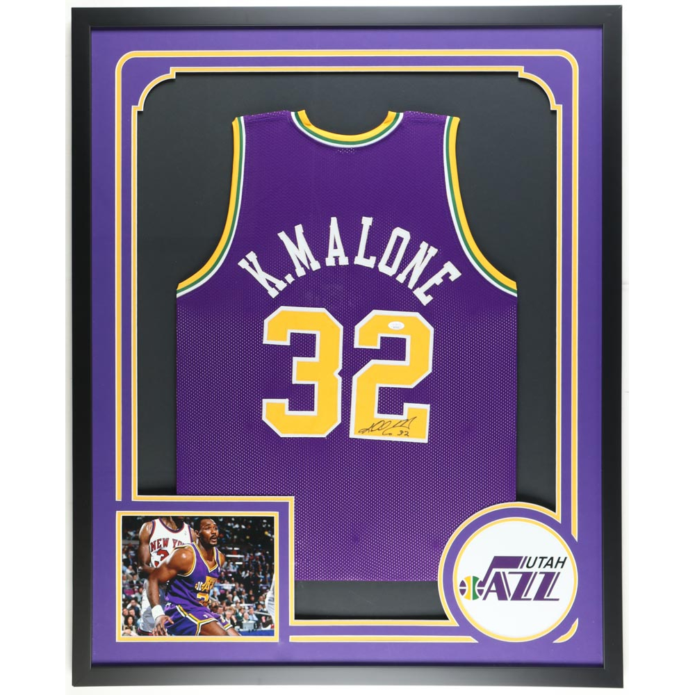 Karl Malone Signed Custom Framed Jersey Display (JSA) Pristine Auction
