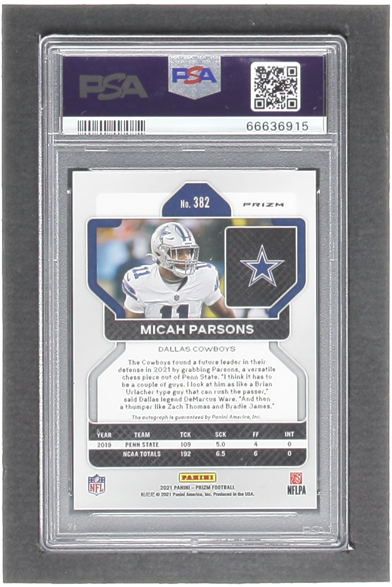 Micah Parsons 2021 Panini Prizm Rookie Autographs Prizms #382 RC (PSA 9) at PristineAuction.com Micah Parsons 2021 Panini Prizm Rookie Autographs Prizms #382 RC (PSA 9) at PristineAuction.com