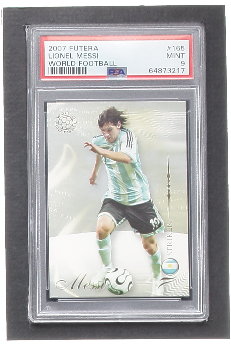 Lionel Messi 2007 Futera World Football Foil #165 (PSA 9) at PristineAuction.com Lionel Messi 2007 Futera World Football Foil #165 (PSA 9) at PristineAuction.com