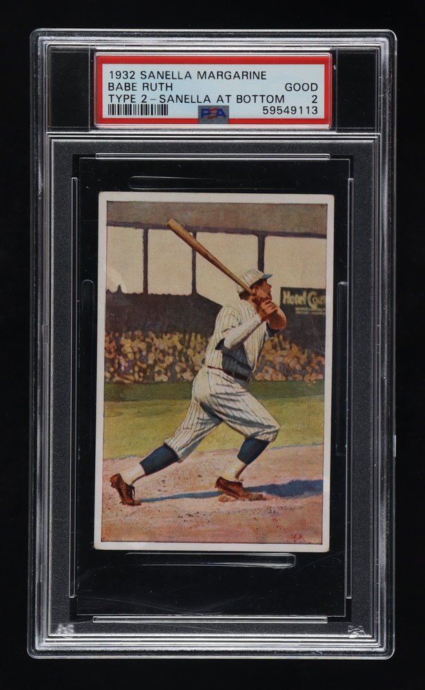 Babe Ruth 1932 Sanella Margarine #83B Type 2 / Sanella at Bottom (PSA 2) at PristineAuction.com Babe Ruth 1932 Sanella Margarine #83B Type 2 / Sanella at Bottom (PSA 2) at PristineAuction.com