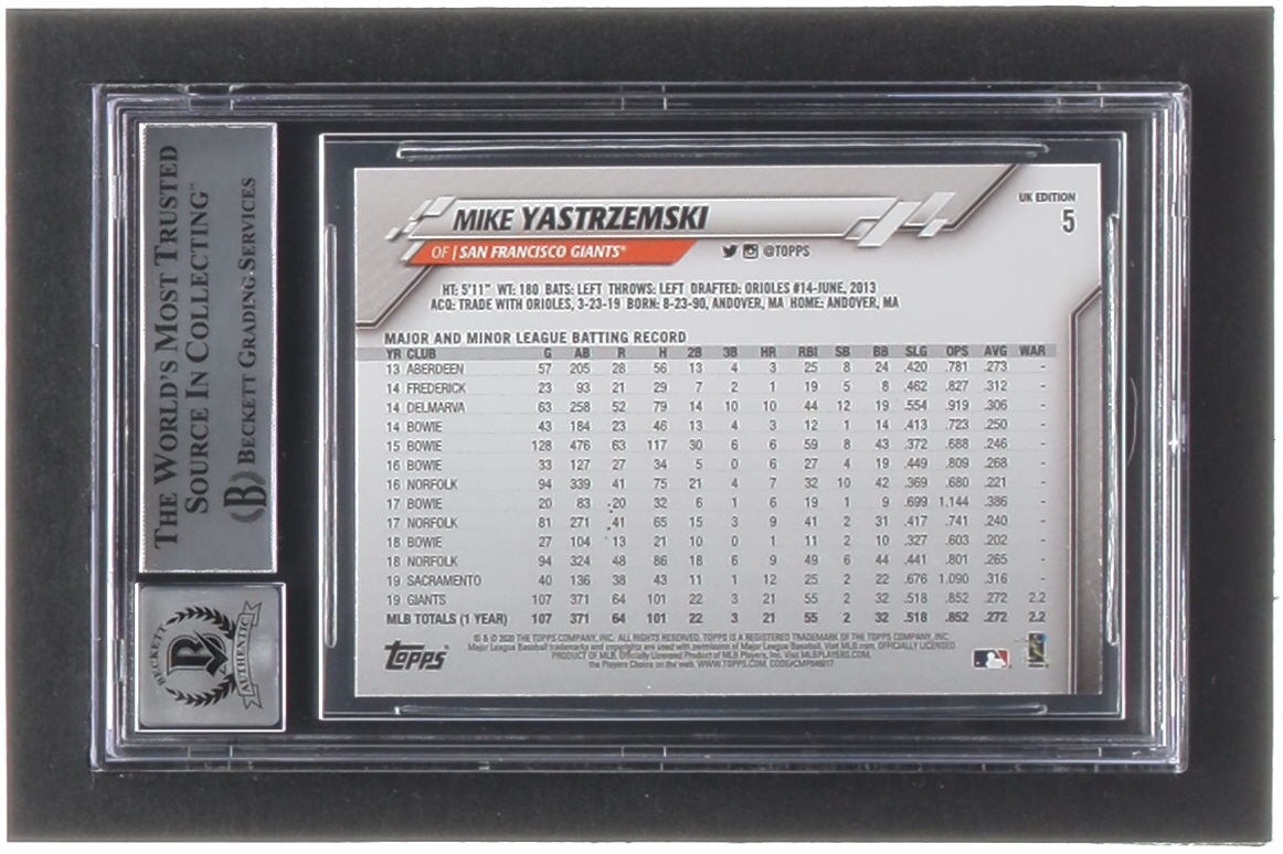 Mike Yastrzemski Signed 2020 Topps UK #5 (BGS | Auto 10) at PristineAuction.com Mike Yastrzemski Signed 2020 Topps UK #5 (BGS | Auto 10) at PristineAuction.com