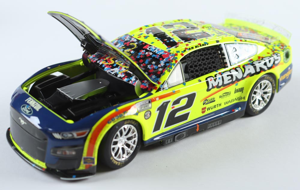 Ryan Blaney Signed LE NASCAR #12 Wrangler-Menards All-Star Win 2022 Mustang - 1:24 Premium Diecast Car (PA) at PristineAuction.com Ryan Blaney Signed LE NASCAR #12 Wrangler-Menards All-Star Win 2022 Mustang - 1:24 Premium Diecast Car (PA) at PristineAuction.com