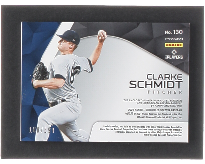 Clarke Schmidt 2021 Panini Spectra Spectra Rookie Jersey Autographs Gold #130 RC #160/199 at PristineAuction.com Clarke Schmidt 2021 Panini Spectra Spectra Rookie Jersey Autographs Gold #130 RC #160/199 at PristineAuction.com