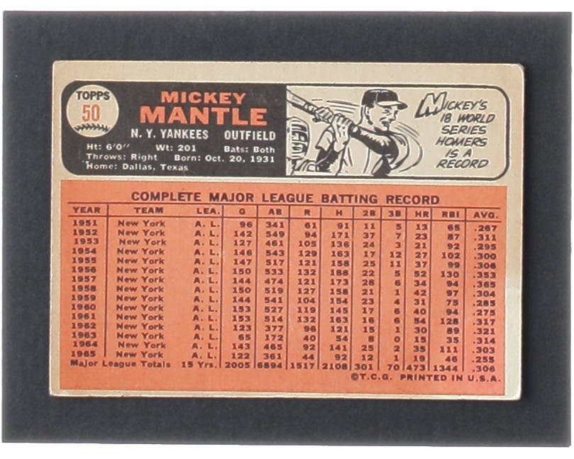 Mickey Mantle 1966 Topps #50 DP at PristineAuction.com Mickey Mantle 1966 Topps #50 DP at PristineAuction.com