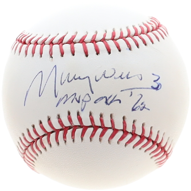 Maury Wills Signed OML Baseball Inscribed "MVP '62" (Beckett) at PristineAuction.com Maury Wills Signed OML Baseball Inscribed "MVP '62" (Beckett) at PristineAuction.com