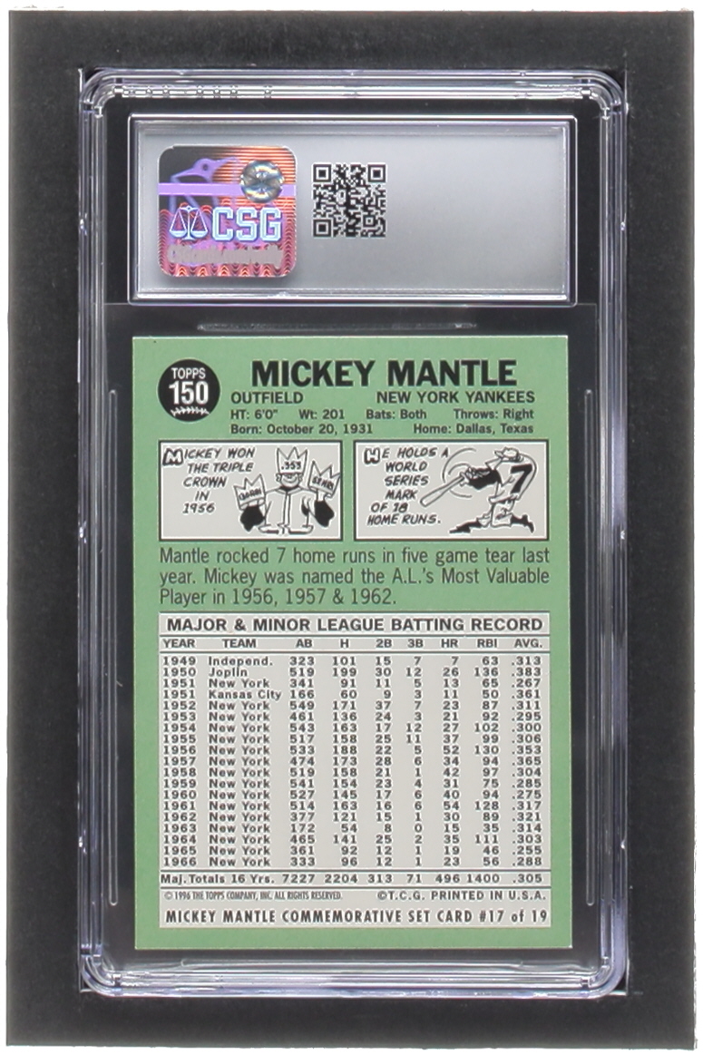 Mickey Mantle 1996 Topps Mantle #17 / 1967 Topps (CSG 9) at PristineAuction.com Mickey Mantle 1996 Topps Mantle #17 / 1967 Topps (CSG 9) at PristineAuction.com