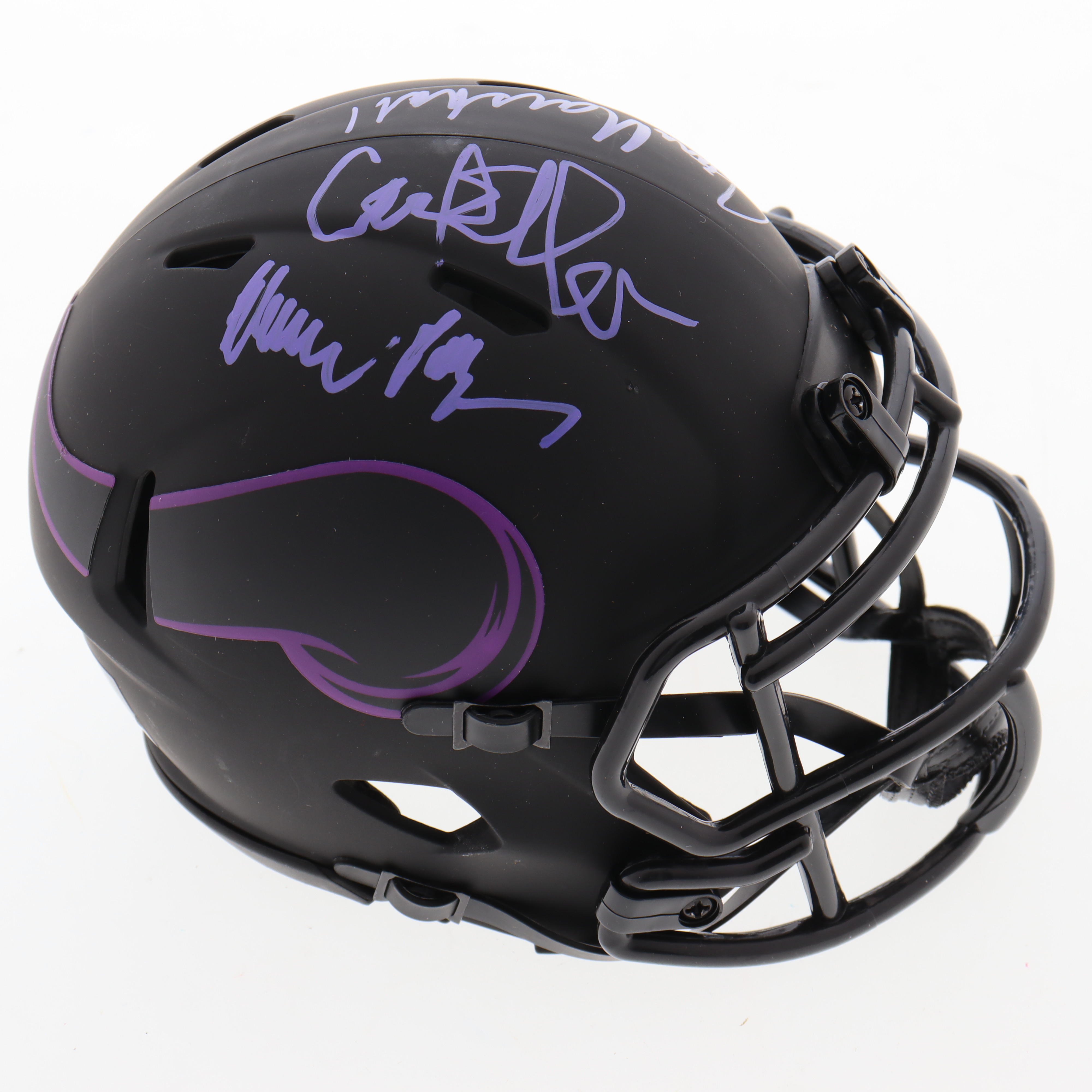 Vikings "Purple People Eaters" Eclipse Alternate Speed Mini Helmet Signed by (4) with Carl Eller, Jim Marshall, Alan Page, & Gary Larsen (Beckett) at PristineAuction.com Vikings "Purple People Eaters" Eclipse Alternate Speed Mini Helmet Signed by (4) with Carl Eller, Jim Marshall, Alan Page, & Gary Larsen (Beckett) at PristineAuction.com