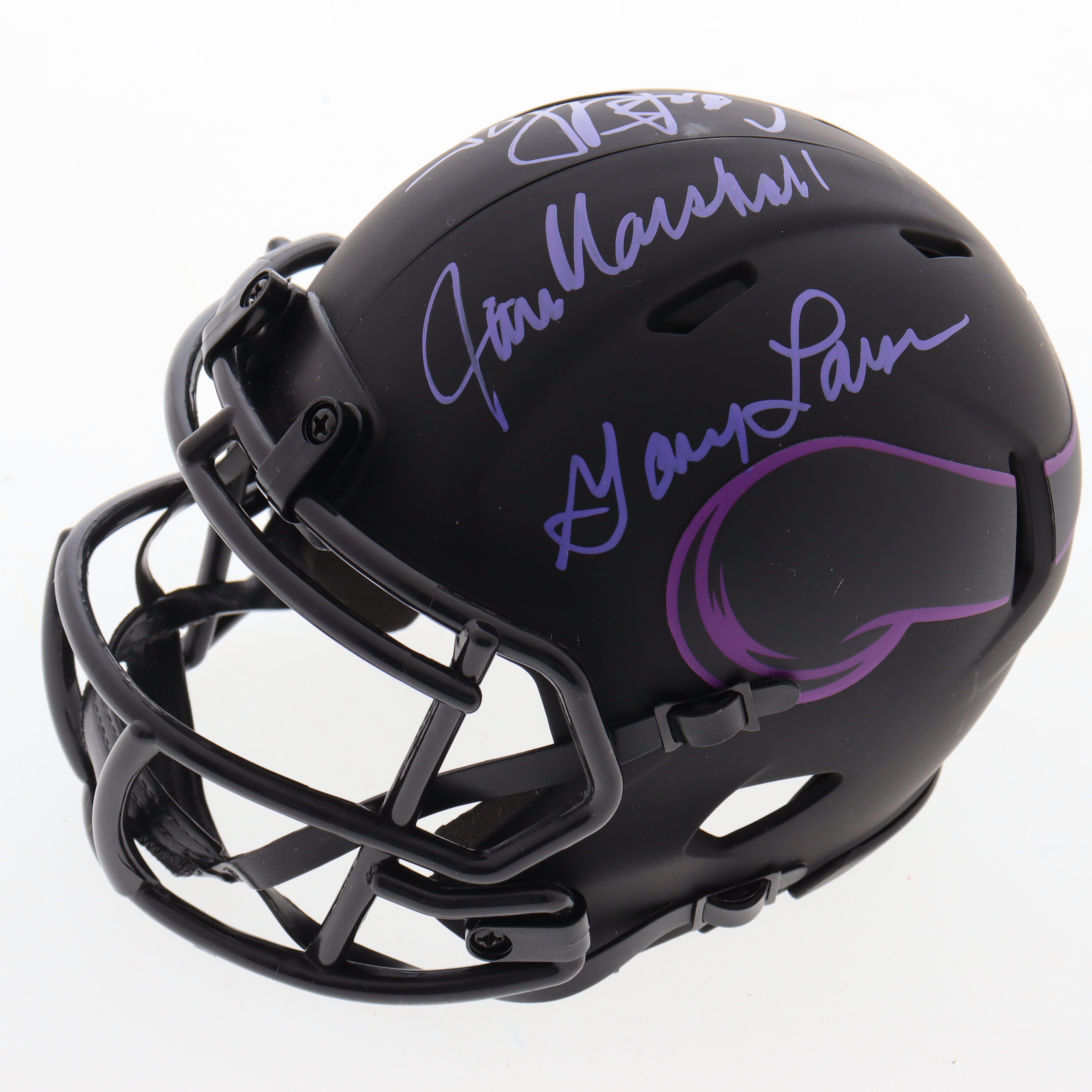 Vikings "Purple People Eaters" Eclipse Alternate Speed Mini Helmet Signed by (4) with Carl Eller, Jim Marshall, Alan Page, & Gary Larsen (Beckett) at PristineAuction.com Vikings "Purple People Eaters" Eclipse Alternate Speed Mini Helmet Signed by (4) with Carl Eller, Jim Marshall, Alan Page, & Gary Larsen (Beckett) at PristineAuction.com