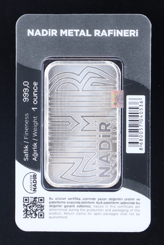 Nadir Metal Rafineri - 1oz 999.0 Fine Silver Bullion Bar in Assay at PristineAuction.com Nadir Metal Rafineri - 1oz 999.0 Fine Silver Bullion Bar in Assay at PristineAuction.com