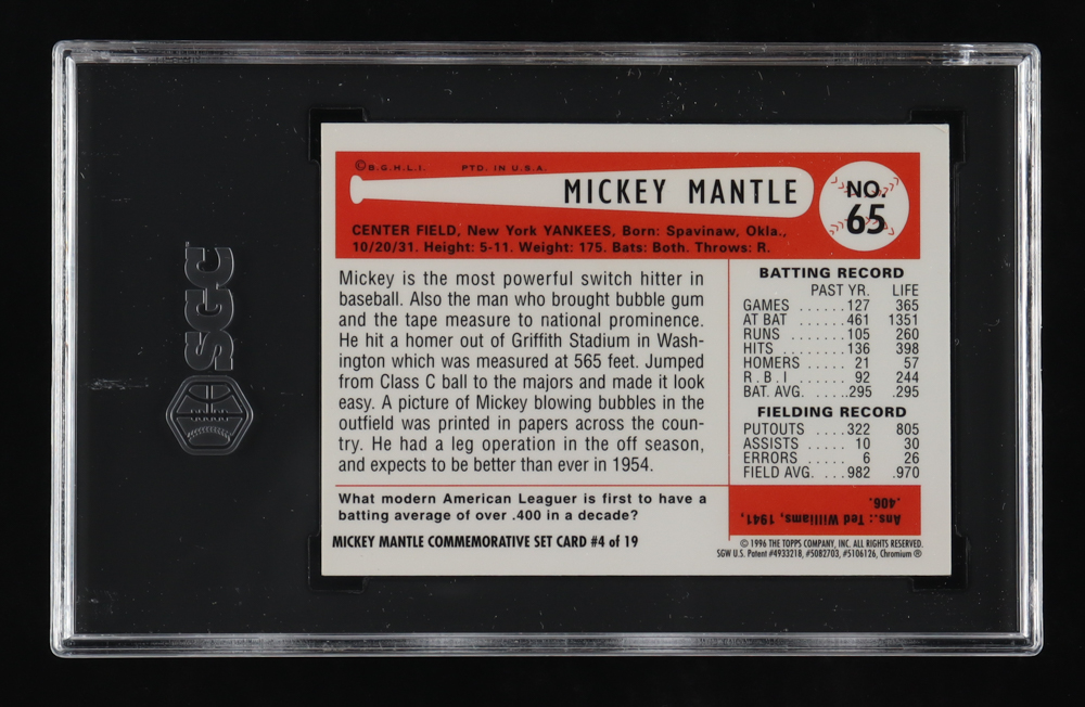 Mickey Mantle 1996 Topps Mantle Finest Refractors #4 1954 Bowman (SGC 7) at PristineAuction.com Mickey Mantle 1996 Topps Mantle Finest Refractors #4 1954 Bowman (SGC 7) at PristineAuction.com