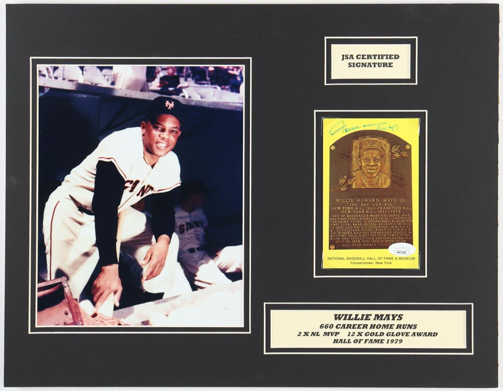 Willie Mays Signed Custom Matted Hall of Fame Card with Photo (JSA) at PristineAuction.com Willie Mays Signed Custom Matted Hall of Fame Card with Photo (JSA) at PristineAuction.com