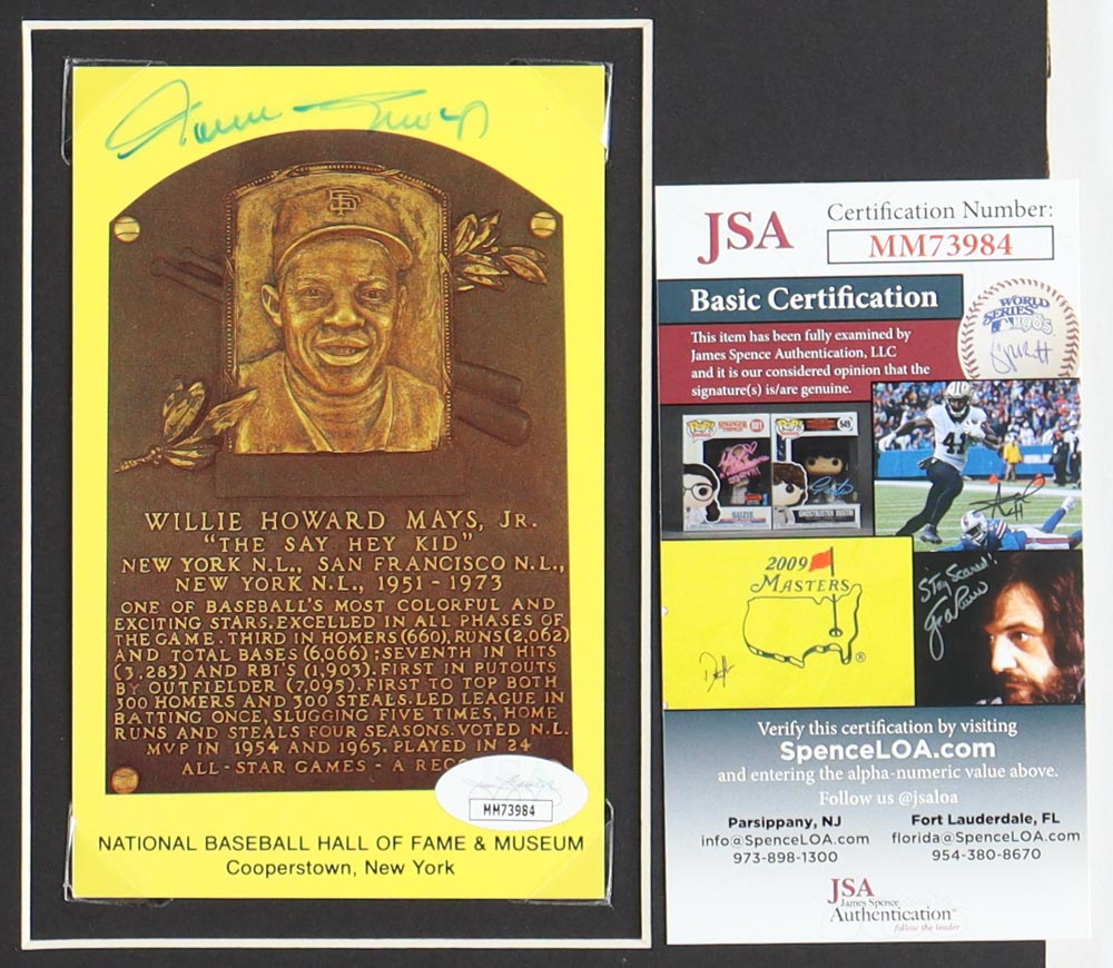 Willie Mays Signed Custom Matted Hall of Fame Card with Photo (JSA) at PristineAuction.com Willie Mays Signed Custom Matted Hall of Fame Card with Photo (JSA) at PristineAuction.com