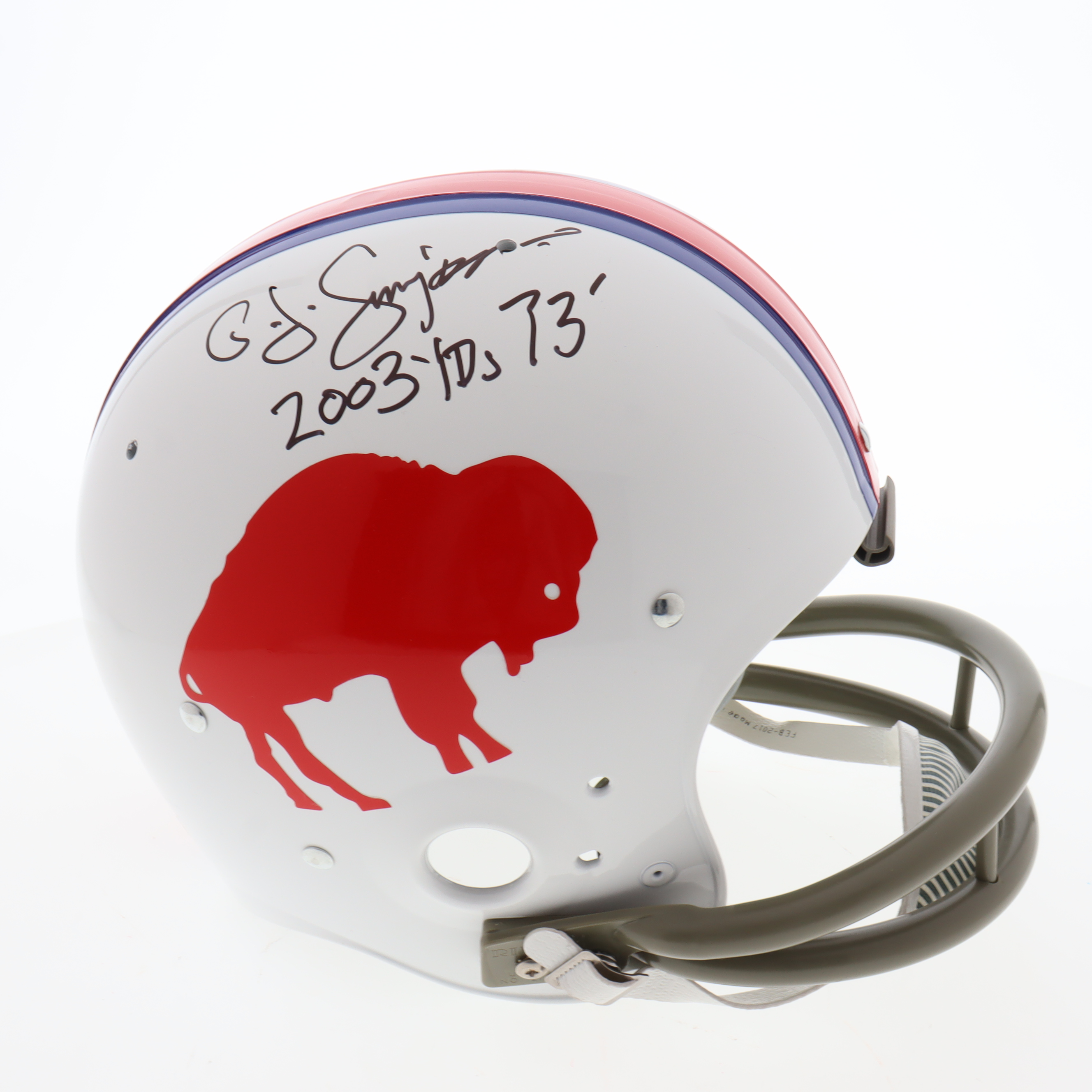 O. J. Simpson Signed Bills Full-Size Helmet Inscribed "2003 YDs 73" (JSA) at PristineAuction.com O. J. Simpson Signed Bills Full-Size Helmet Inscribed "2003 YDs 73" (JSA) at PristineAuction.com