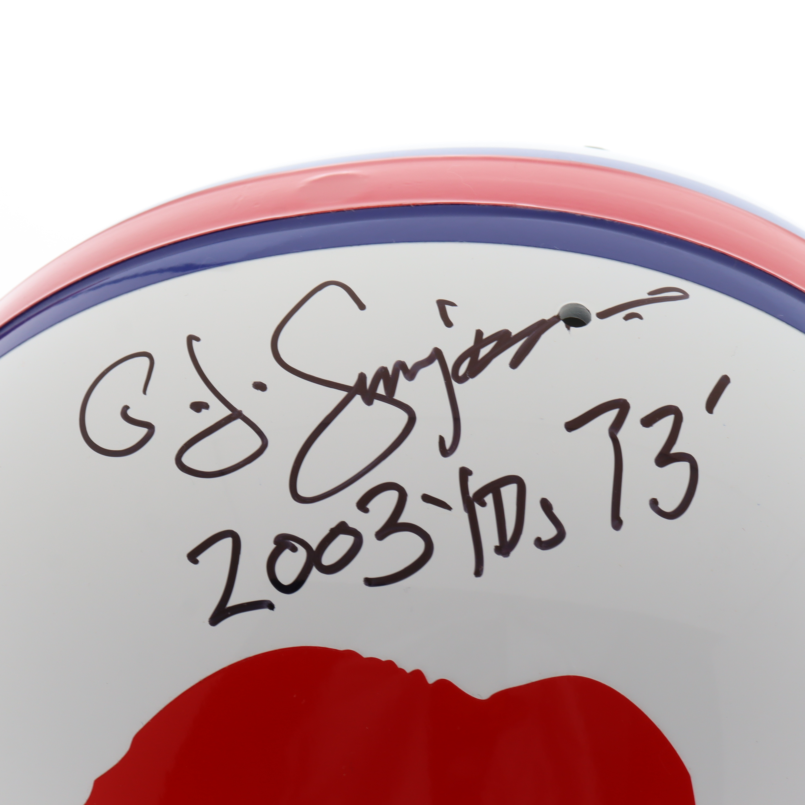 O. J. Simpson Signed Bills Full-Size Helmet Inscribed "2003 YDs 73" (JSA) at PristineAuction.com O. J. Simpson Signed Bills Full-Size Helmet Inscribed "2003 YDs 73" (JSA) at PristineAuction.com