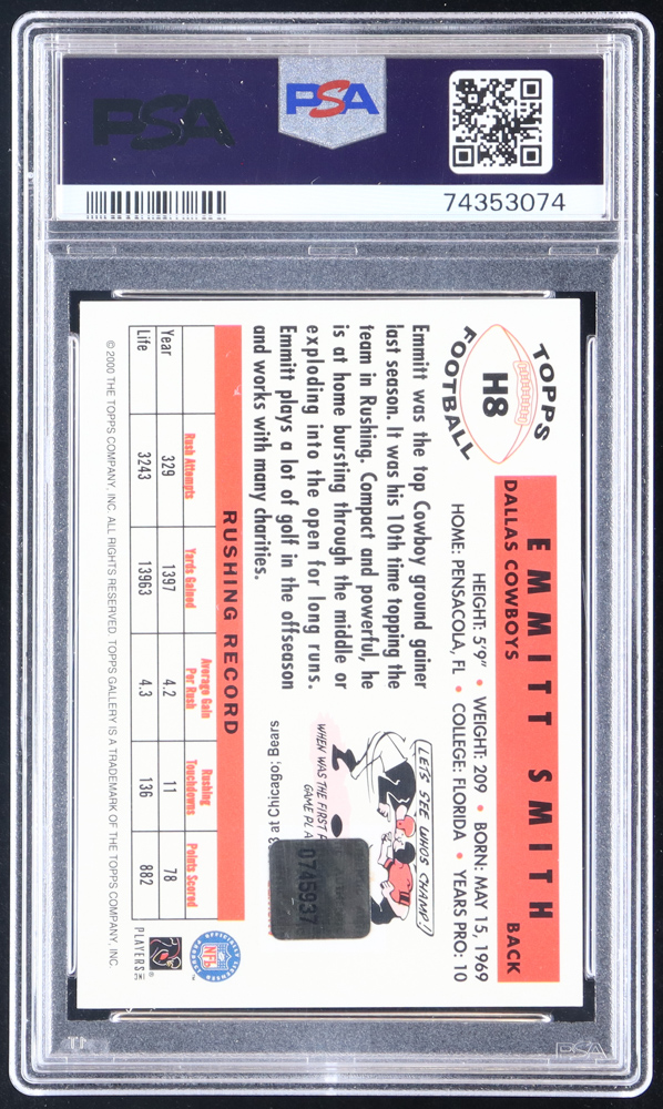 Emmitt Smith 2000 Topps Gallery Heritage Proofs Artist Signed #H8 #093/175 (PSA 9) at PristineAuction.com Emmitt Smith 2000 Topps Gallery Heritage Proofs Artist Signed #H8 #093/175 (PSA 9) at PristineAuction.com
