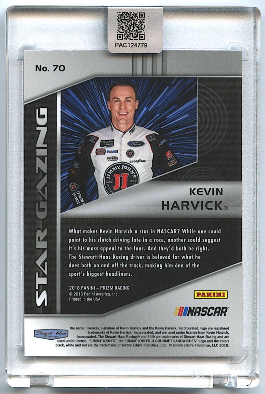 Kevin Harvick Signed 2018 Panini Prizm #70 Star Gazing (PA Encapsulated) at PristineAuction.com Kevin Harvick Signed 2018 Panini Prizm #70 Star Gazing (PA Encapsulated) at PristineAuction.com