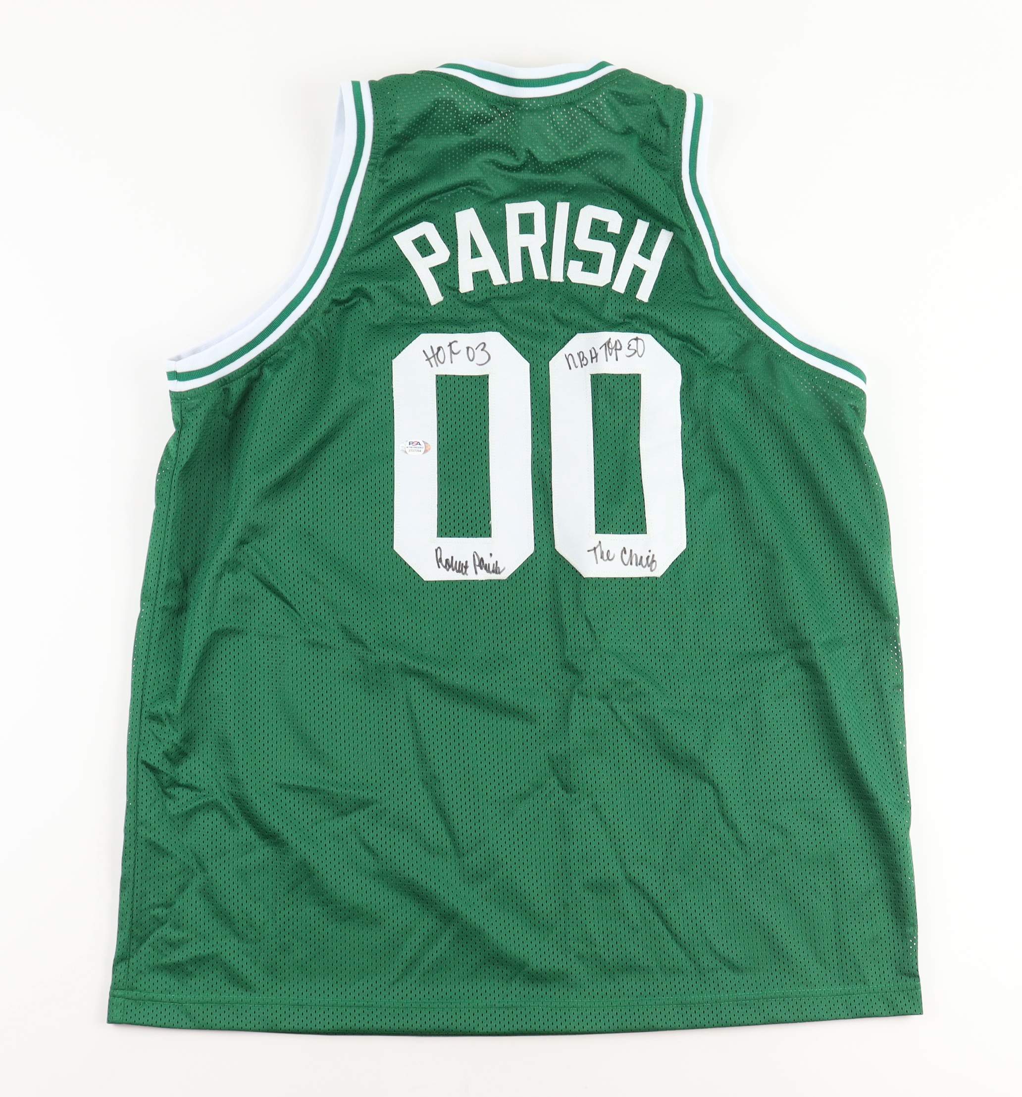 Robert Parish Signed Jersey Inscribed "HOF 03", "NBA Top 50" & "The Chief" (PSA) at PristineAuction.com Robert Parish Signed Jersey Inscribed "HOF 03", "NBA Top 50" & "The Chief" (PSA) at PristineAuction.com