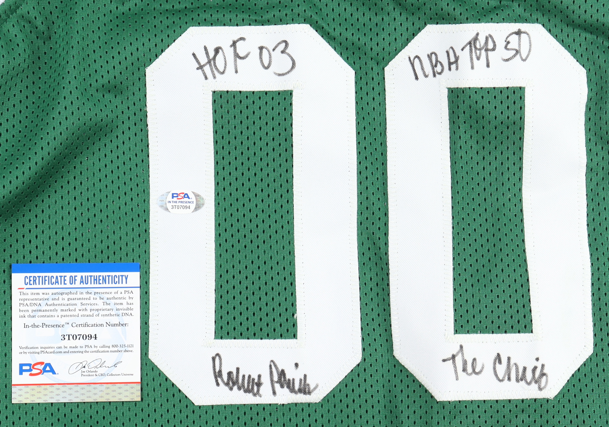 Robert Parish Signed Jersey Inscribed "HOF 03", "NBA Top 50" & "The Chief" (PSA) at PristineAuction.com Robert Parish Signed Jersey Inscribed "HOF 03", "NBA Top 50" & "The Chief" (PSA) at PristineAuction.com