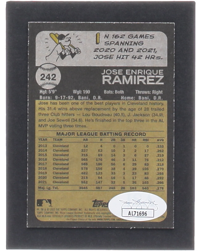 Jose Ramirez Signed 2022 Topps Heritage #242 (JSA) at PristineAuction.com Jose Ramirez Signed 2022 Topps Heritage #242 (JSA) at PristineAuction.com