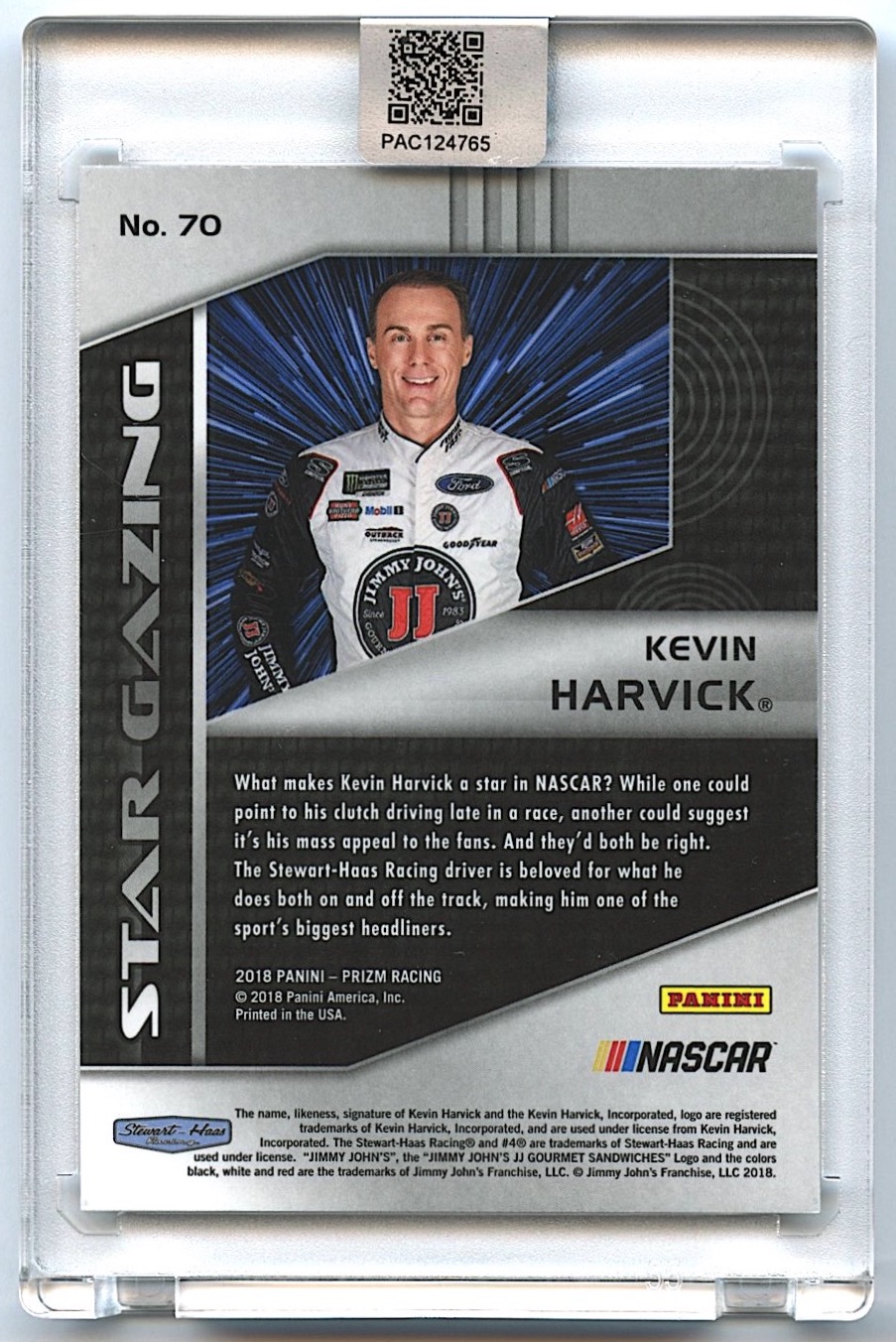 Kevin Harvick Signed 2018 Panini Prizm #70 Star Gazing (PA Encapsulated) at PristineAuction.com Kevin Harvick Signed 2018 Panini Prizm #70 Star Gazing (PA Encapsulated) at PristineAuction.com