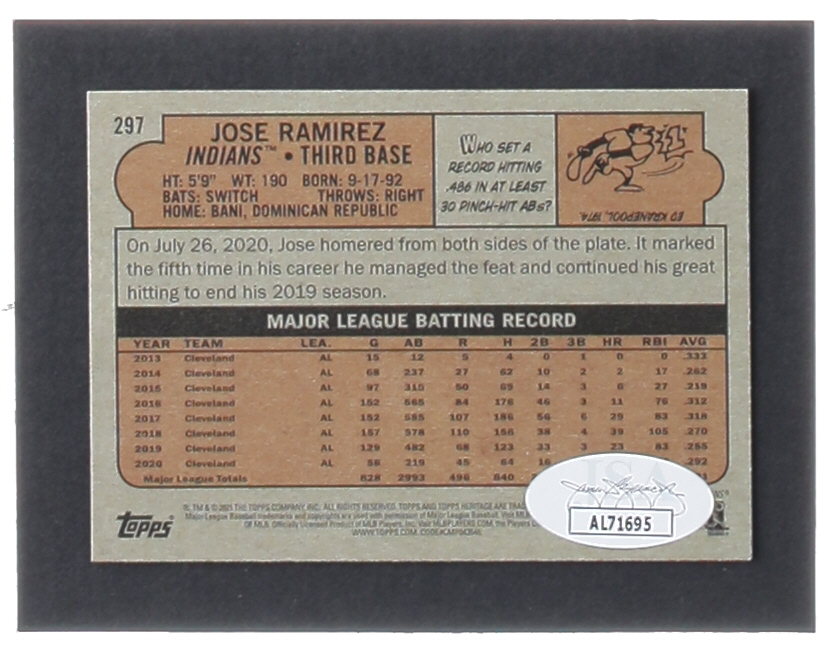 Jose Ramirez Signed 2021 Topps Heritage #297 (JSA) at PristineAuction.com Jose Ramirez Signed 2021 Topps Heritage #297 (JSA) at PristineAuction.com