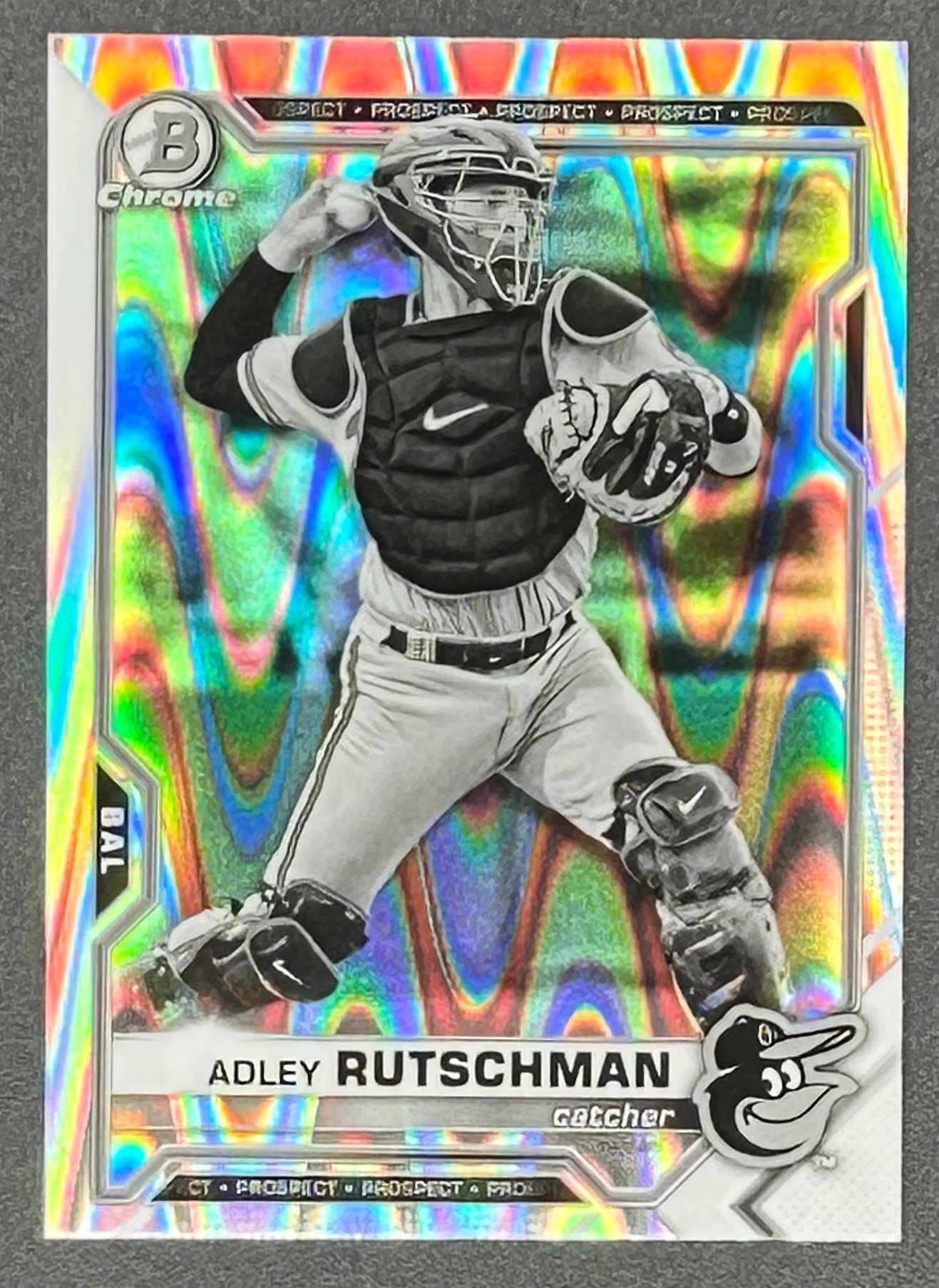 Adley Rutschman 2021 Bowman Chrome Draft Black and White RayWave Refractors #BDC31 RC at PristineAuction.com Adley Rutschman 2021 Bowman Chrome Draft Black and White RayWave Refractors #BDC31 RC at PristineAuction.com