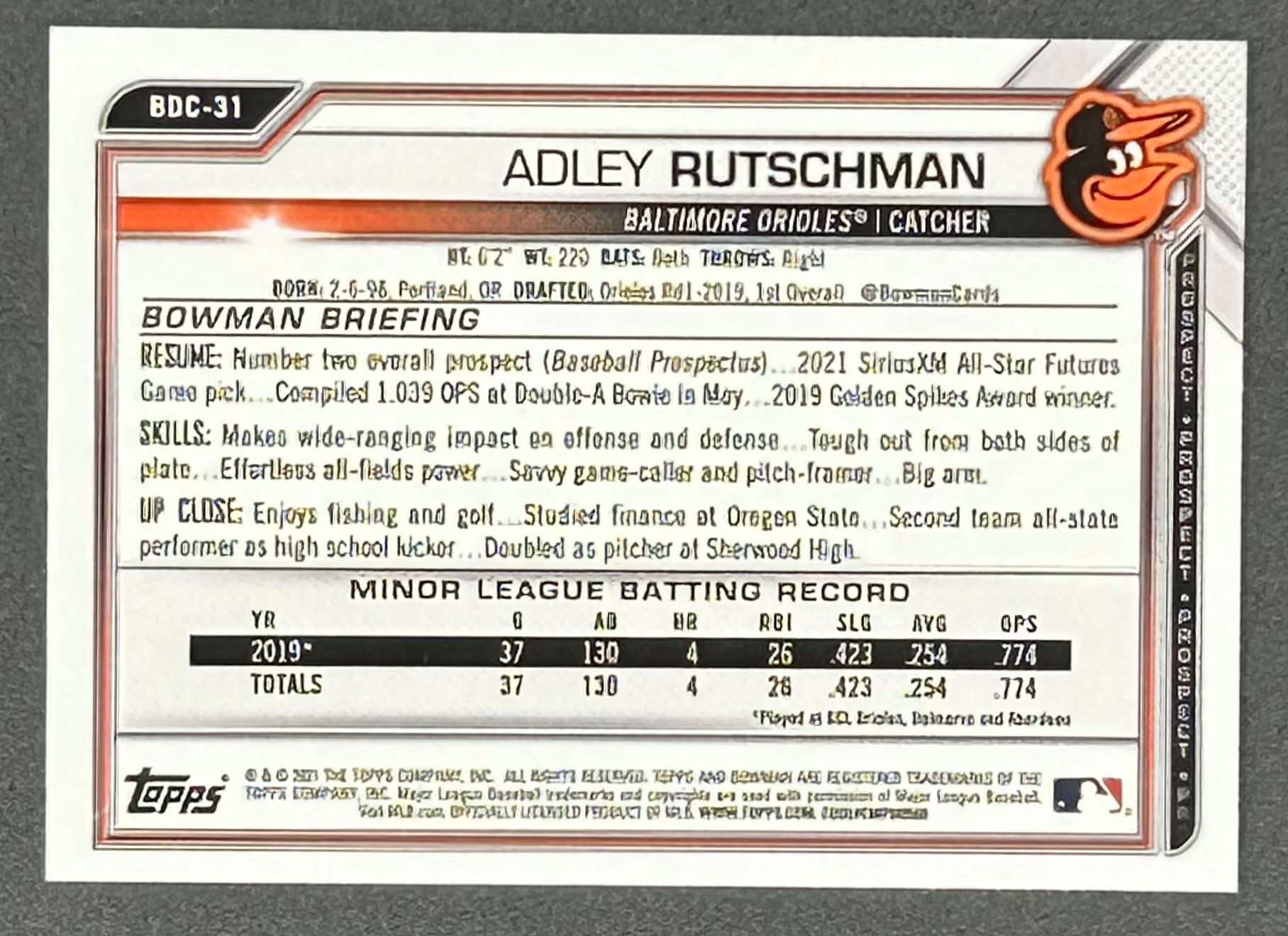 Adley Rutschman 2021 Bowman Chrome Draft Black and White RayWave Refractors #BDC31 RC at PristineAuction.com Adley Rutschman 2021 Bowman Chrome Draft Black and White RayWave Refractors #BDC31 RC at PristineAuction.com