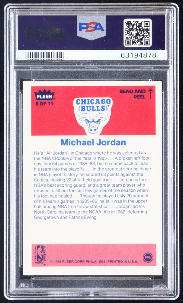 Michael Jordan 1986-87 Fleer Stickers #8 (PSA 6) at PristineAuction.com Michael Jordan 1986-87 Fleer Stickers #8 (PSA 6) at PristineAuction.com