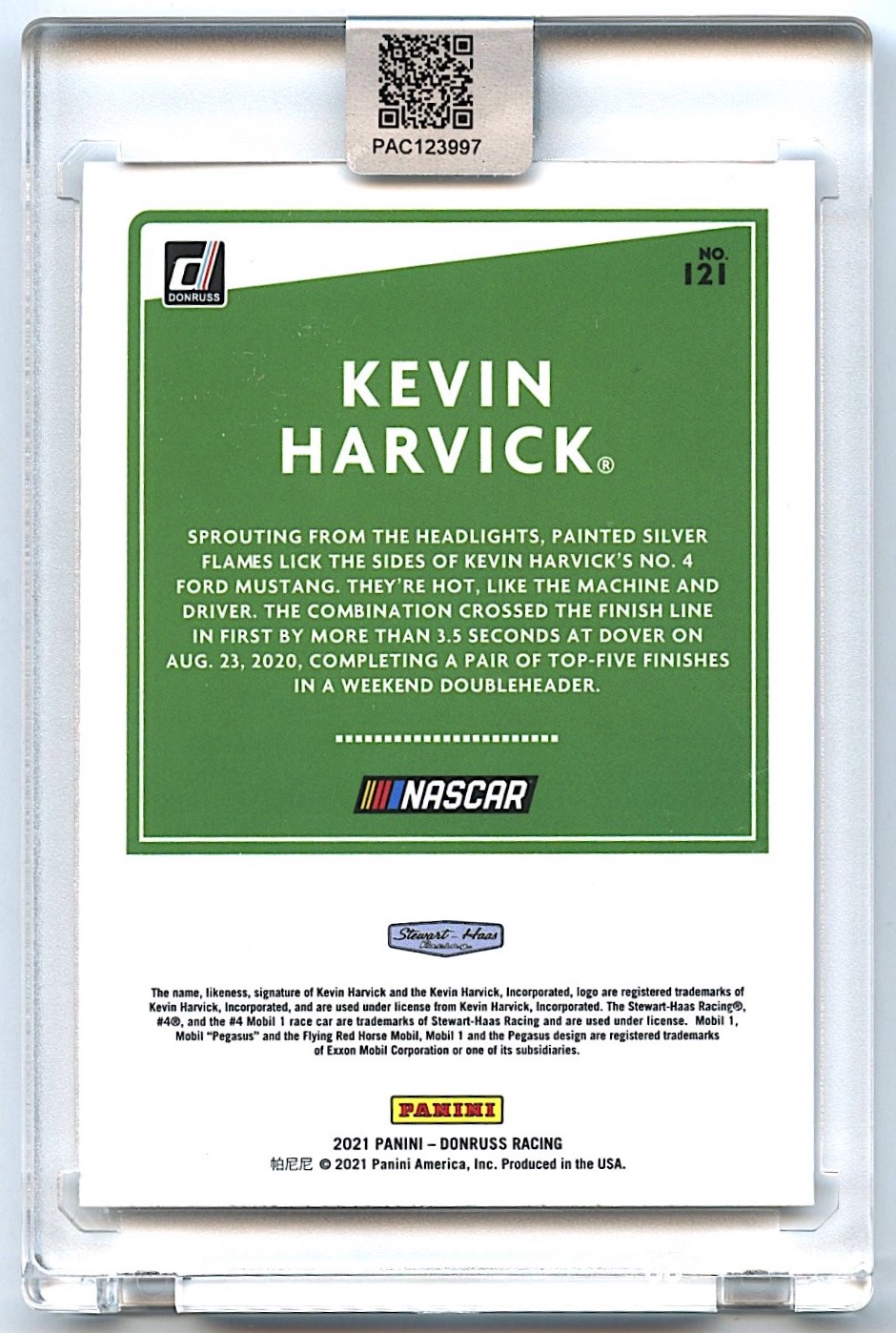 Kevin Harvick Signed 2021 Donruss #121 (PA Encapsulated) at PristineAuction.com Kevin Harvick Signed 2021 Donruss #121 (PA Encapsulated) at PristineAuction.com