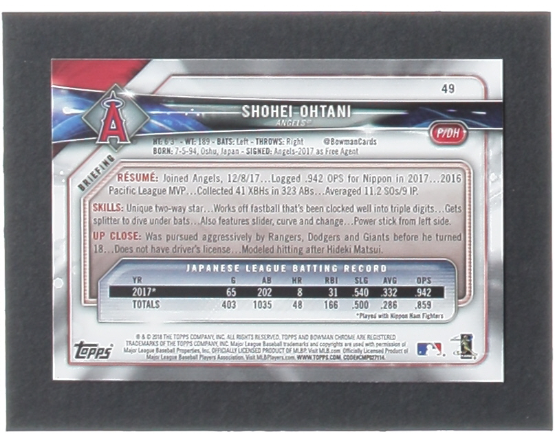 Shohei Ohtani 2018 Bowman #49 RC at PristineAuction.com Shohei Ohtani 2018 Bowman #49 RC at PristineAuction.com