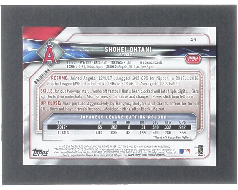 Shohei Ohtani 2018 Bowman #49 RC at PristineAuction.com Shohei Ohtani 2018 Bowman #49 RC at PristineAuction.com
