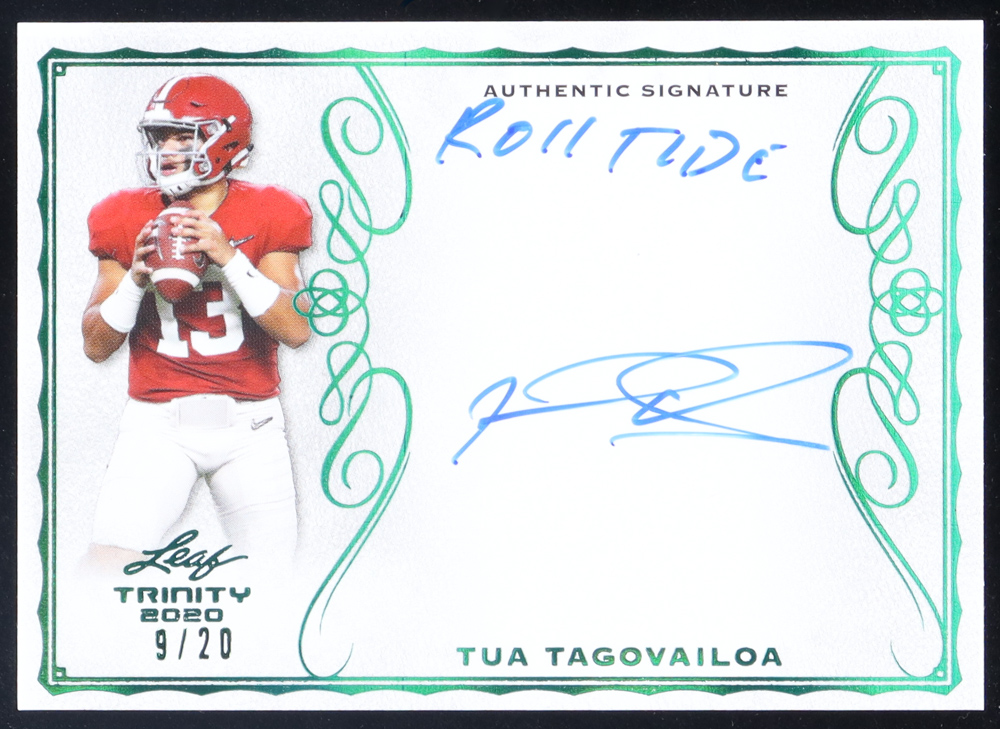 Tua Tagovailoa 2020 Leaf Trinity Green Spectrum RC #ATT1 #9/20 at PristineAuction.com Tua Tagovailoa 2020 Leaf Trinity Green Spectrum RC #ATT1 #9/20 at PristineAuction.com