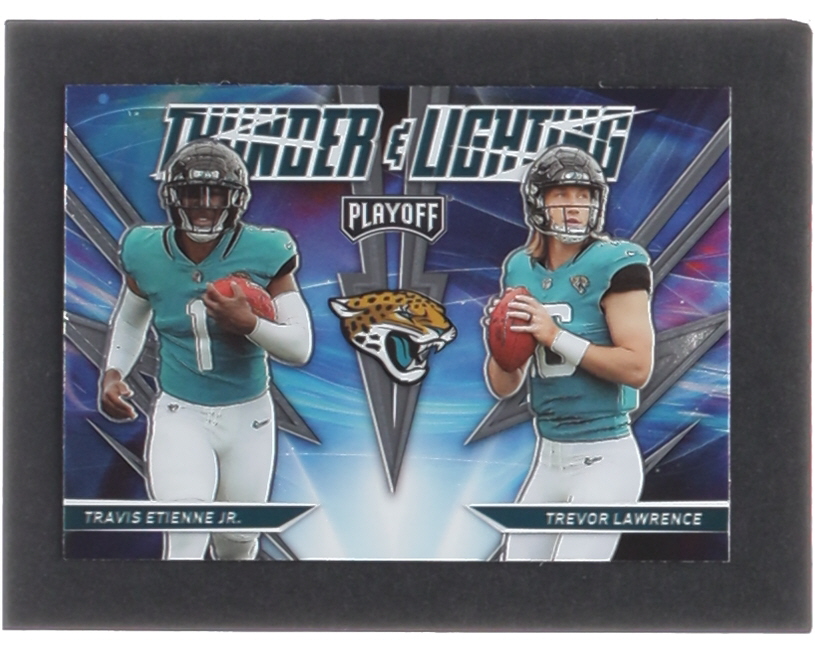 Travis Etienne Jr. / Trevor Lawrence 2021 Playoff Thunder and Lightning #17 RC at PristineAuction.com Travis Etienne Jr. / Trevor Lawrence 2021 Playoff Thunder and Lightning #17 RC at PristineAuction.com