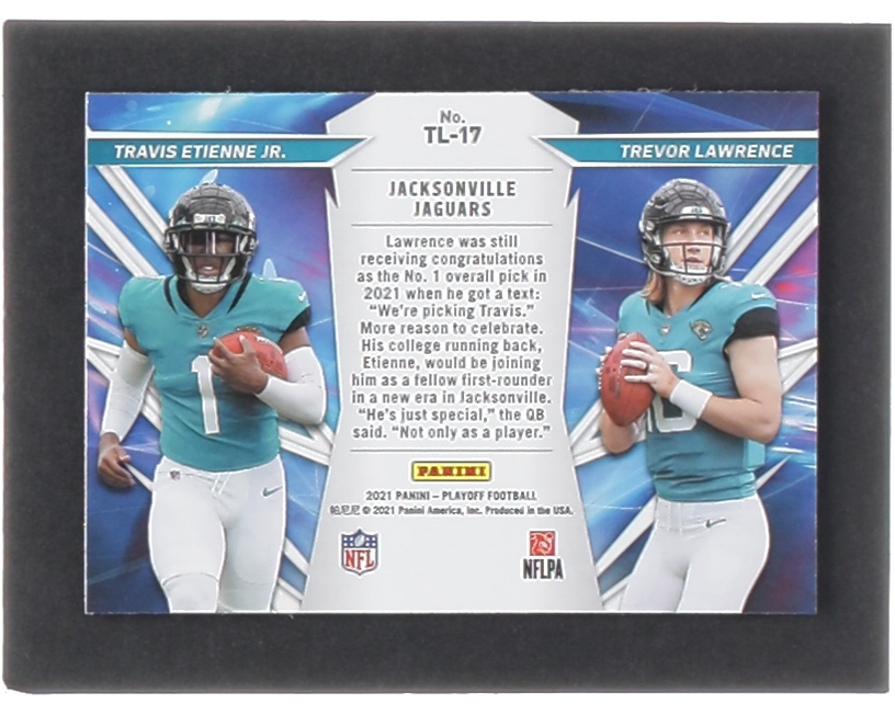 Travis Etienne Jr. / Trevor Lawrence 2021 Playoff Thunder and Lightning #17 RC at PristineAuction.com Travis Etienne Jr. / Trevor Lawrence 2021 Playoff Thunder and Lightning #17 RC at PristineAuction.com