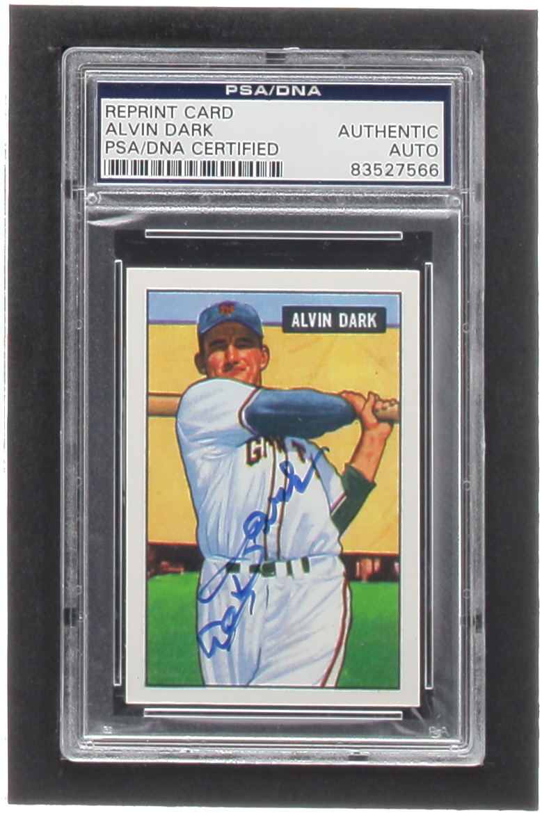 Alvin Dark Signed 1986 Card Collectors Company '51 Bowman Reprints #14 (PSA) at PristineAuction.com Alvin Dark Signed 1986 Card Collectors Company '51 Bowman Reprints #14 (PSA) at PristineAuction.com