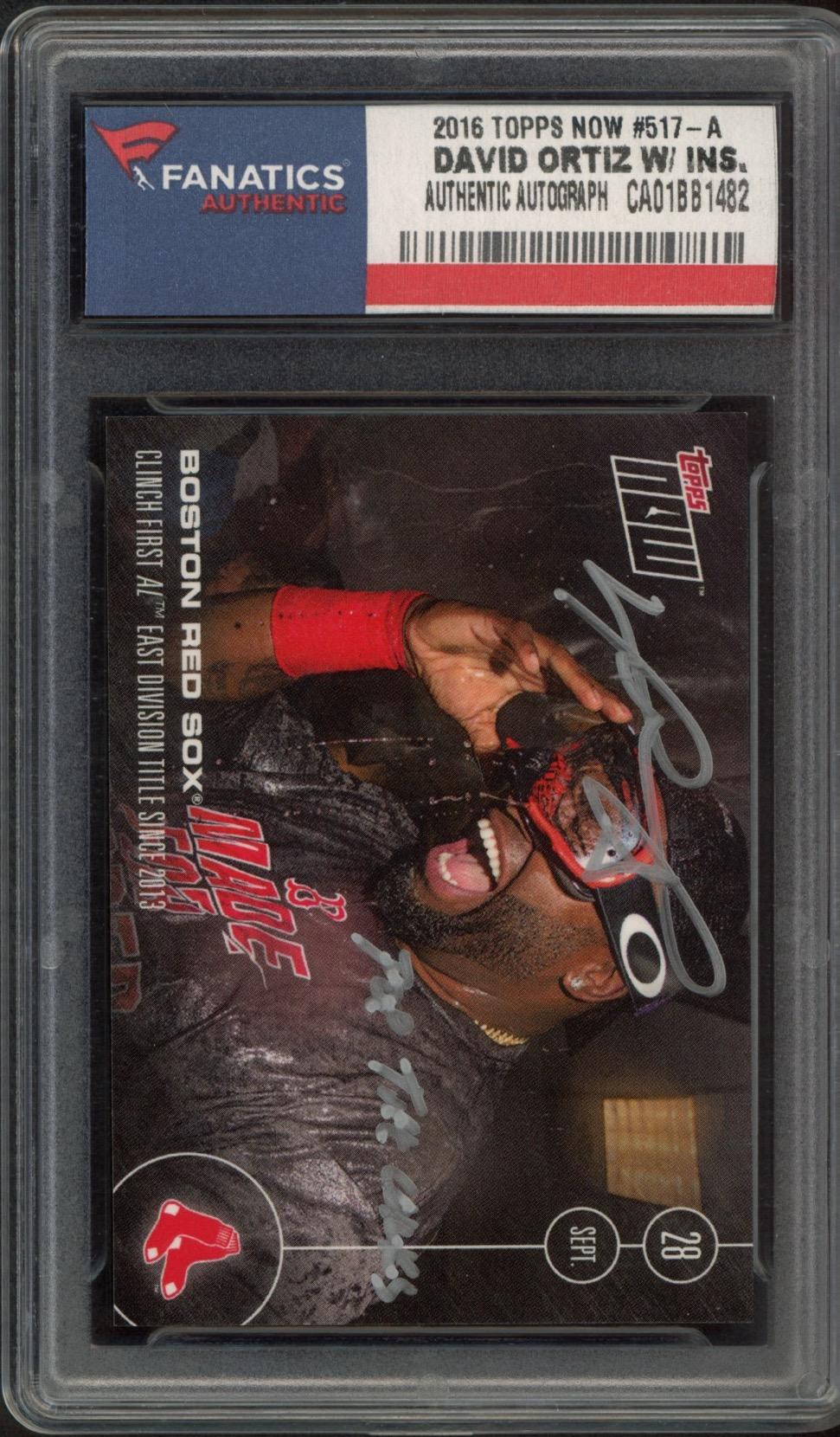 David Ortiz Signed 2016 Topps Now #517A Inscribed "Pop the Corks" (Fanatics) at PristineAuction.com David Ortiz Signed 2016 Topps Now #517A Inscribed "Pop the Corks" (Fanatics) at PristineAuction.com
