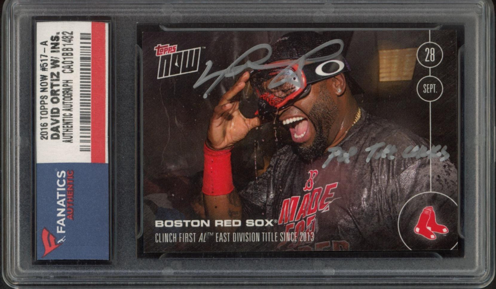 David Ortiz Signed 2016 Topps Now #517A Inscribed "Pop the Corks" (Fanatics) at PristineAuction.com David Ortiz Signed 2016 Topps Now #517A Inscribed "Pop the Corks" (Fanatics) at PristineAuction.com