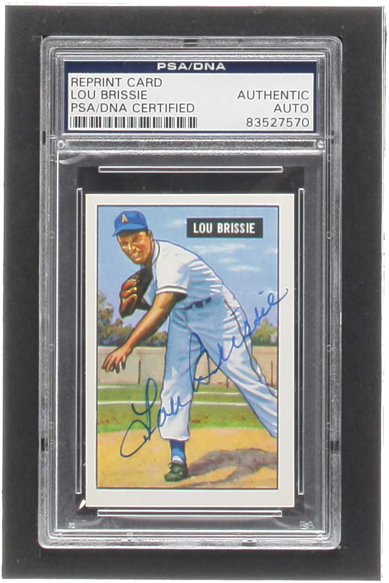 Lou Brissie Signed 1986 Card Collectors Company '51 Bowman Reprints #155 (PSA) at PristineAuction.com Lou Brissie Signed 1986 Card Collectors Company '51 Bowman Reprints #155 (PSA) at PristineAuction.com