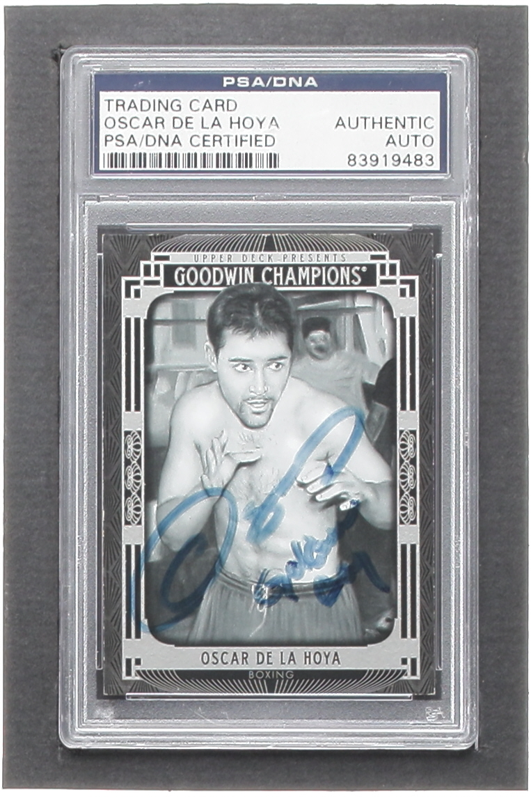 Oscar De La Hoya Signed 2015 Upper Deck Goodwin Champions #101 SP (PSA) at PristineAuction.com Oscar De La Hoya Signed 2015 Upper Deck Goodwin Champions #101 SP (PSA) at PristineAuction.com