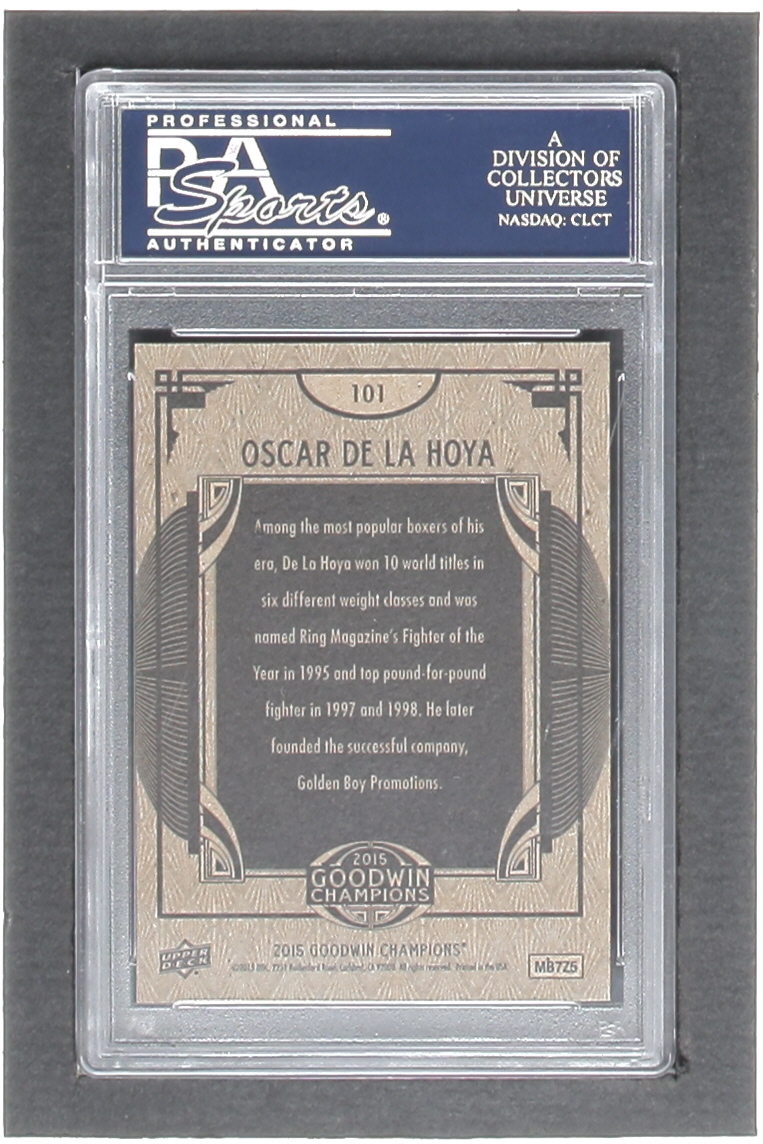 Oscar De La Hoya Signed 2015 Upper Deck Goodwin Champions #101 SP (PSA) at PristineAuction.com Oscar De La Hoya Signed 2015 Upper Deck Goodwin Champions #101 SP (PSA) at PristineAuction.com