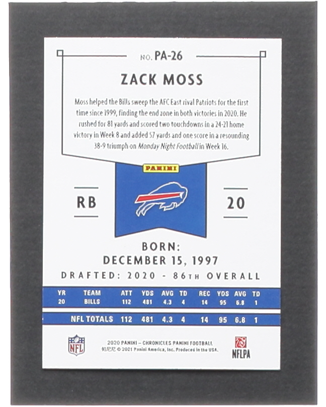 Zack Moss 2020 Panini #26 RC at PristineAuction.com Zack Moss 2020 Panini #26 RC at PristineAuction.com