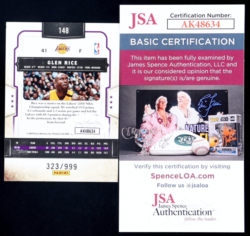 Glen Rice Signed 2009-10 Classics #148 #323/999 (JSA) at PristineAuction.com Glen Rice Signed 2009-10 Classics #148 #323/999 (JSA) at PristineAuction.com