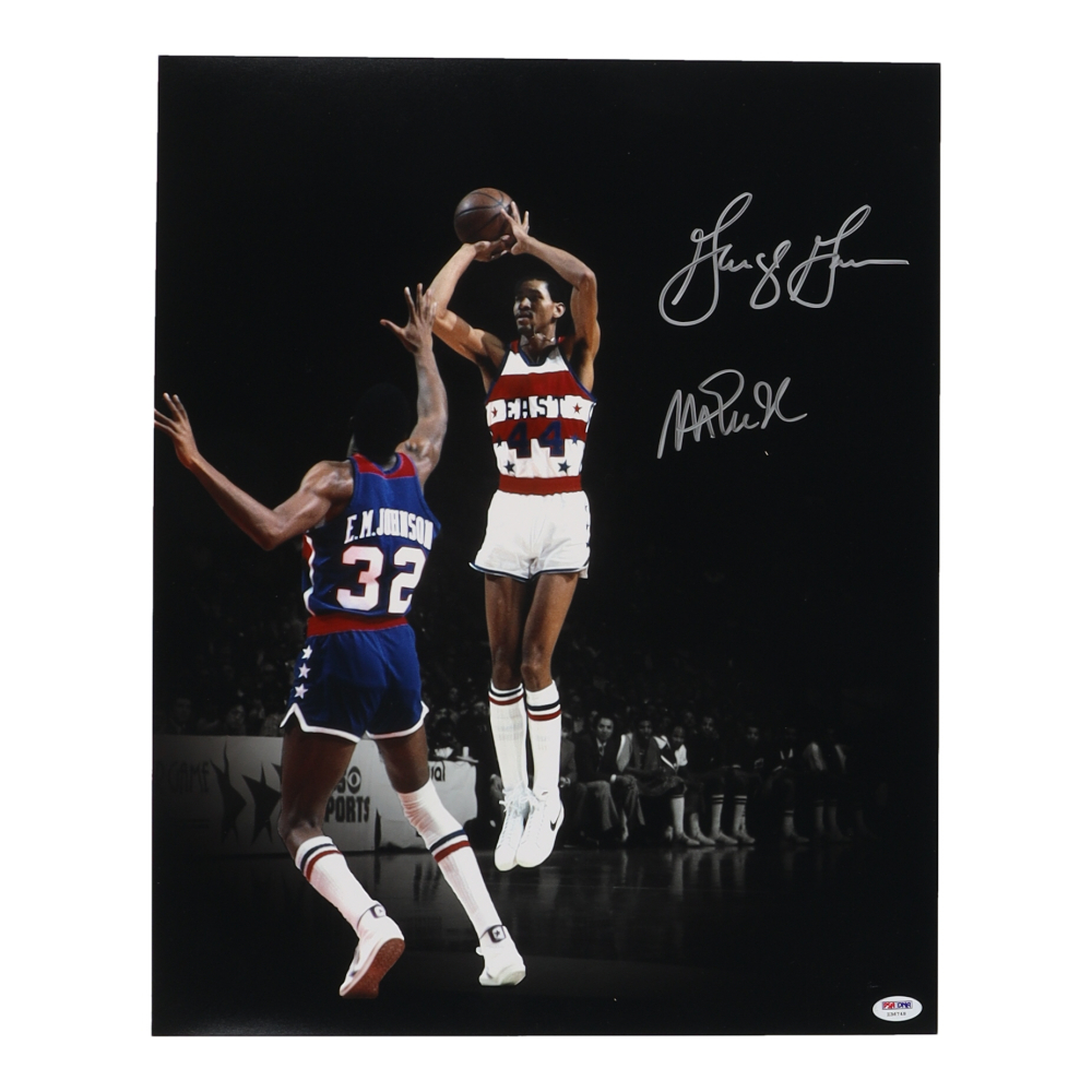 Magic Johnson George Gervin Signed All Star Game 16x20 Photo Psa