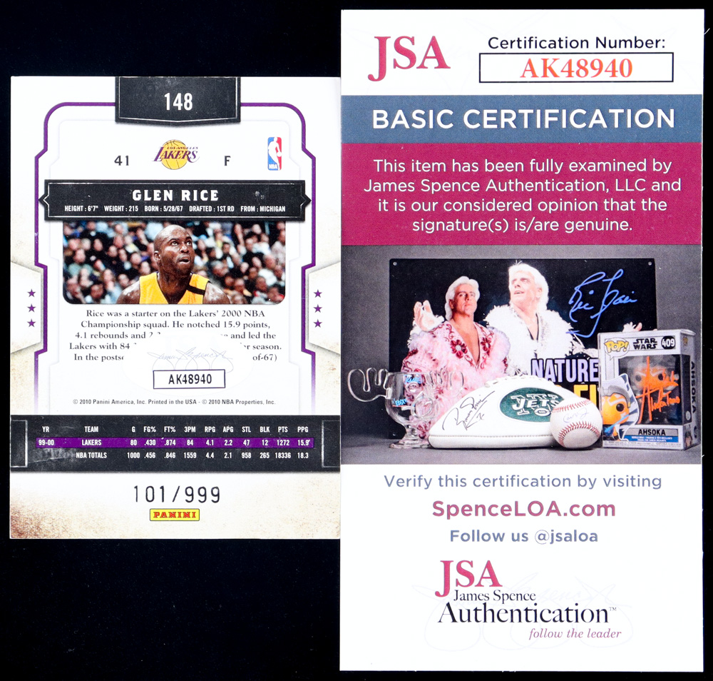 Glen Rice Signed 2009-10 Classics #148 #101/999 (JSA) at PristineAuction.com Glen Rice Signed 2009-10 Classics #148 #101/999 (JSA) at PristineAuction.com