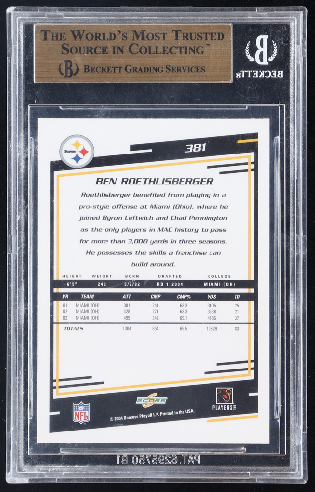 Ben Roethlisberger 2004 Score #381 RC (BGS 9.5) at PristineAuction.com Ben Roethlisberger 2004 Score #381 RC (BGS 9.5) at PristineAuction.com